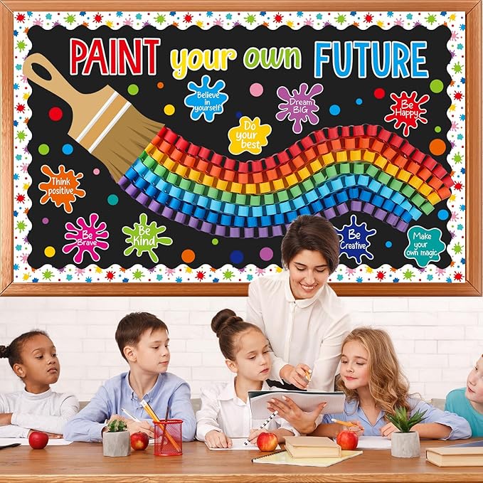 Paint Your Own Future Bulletin Board Set Art Painting Bulletin Board Decorations DIY 3D Colorful Rainbow Classroom Decoration Inspirational Quotes Cutouts for Back to School Chalkboard Wall Decor