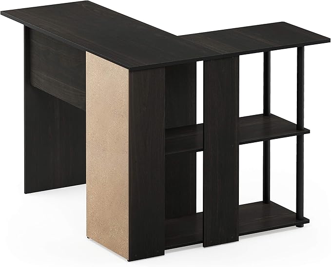 Furinno Abbott L-Shape Computer Desk with Bookshelf, Espresso/Black