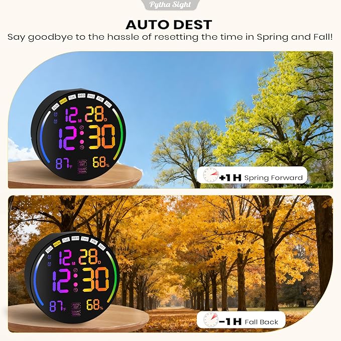 Large Digital Wall Clock with 10.3" LED Display,Alarm,Countdown Timer,DST,Temperature,Humidity,Auto-Dimming,Remote Control,Night Light for Classroom,Bedroom,Living Room,Office,Gym
