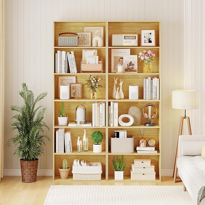 Giantex 6-Tier Bookcase, 70" Tall Wooden Bookshelf, Freestanding Storage Organizer w/Open Shelves, Anti-Tipping Kits, Modern Floor Standing Display Shelves for Living Room, Bedroom,Burlywood