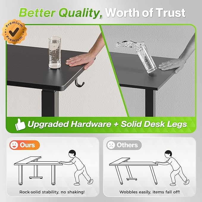 Huuger L Shaped Standing Desk with Power Outlets, 63 x 55 Inch Height Adjustable Computer Desk for Bedroom, Corner Stand up Desk for Home and Office, Work and Study, Black