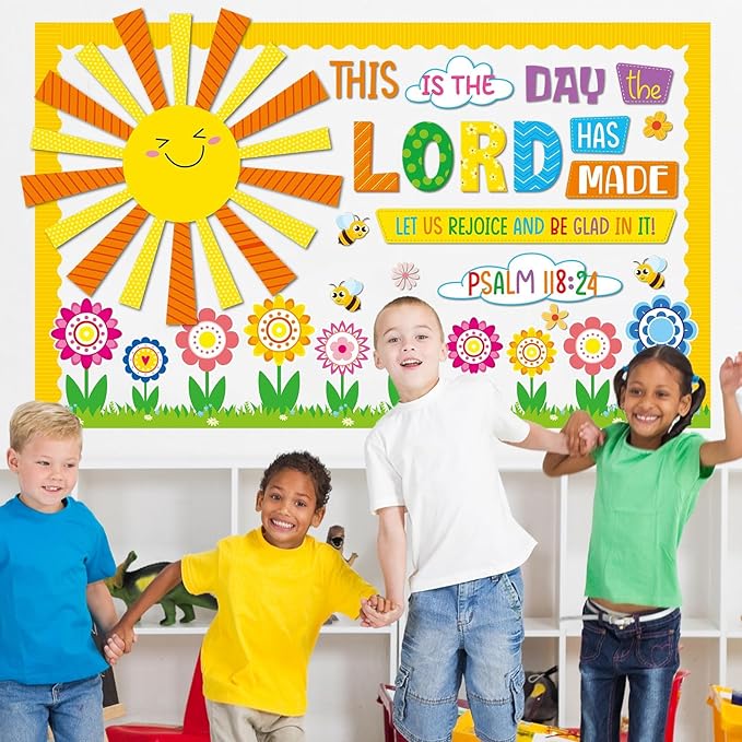 Religious Bulletin Board Set Lord Theme Flower Classroom Decorations Christian Cutout Floral DIY Photo Christmas VBS Craft Bible Bulletin Board for Teacher Chalkboard Wall Decor Sunday School Supplies
