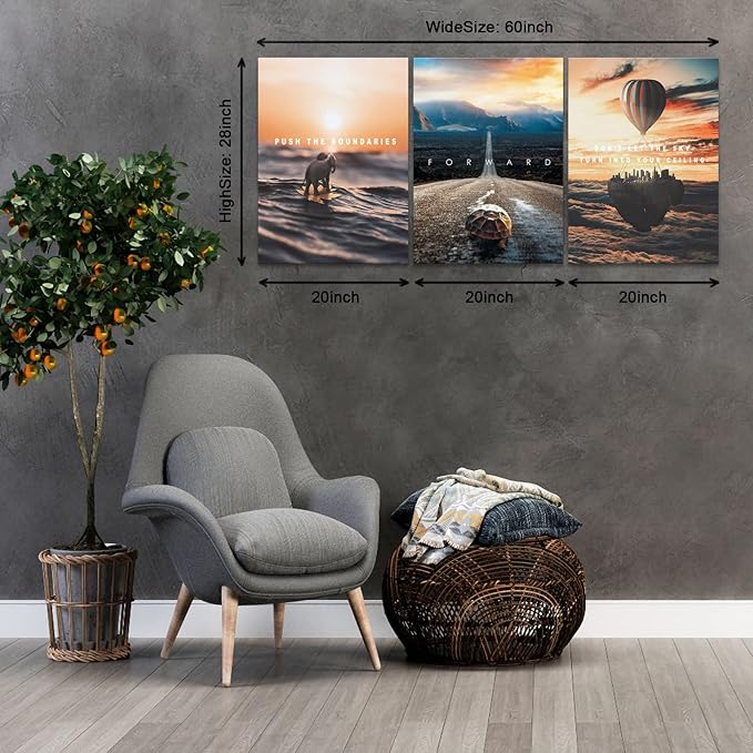 BWSPACE Motivational Canvas Wall Art-Inspirational Wall Art 3 Pieces Wall Art Decorations for Office Living Room and Bedroom Decor