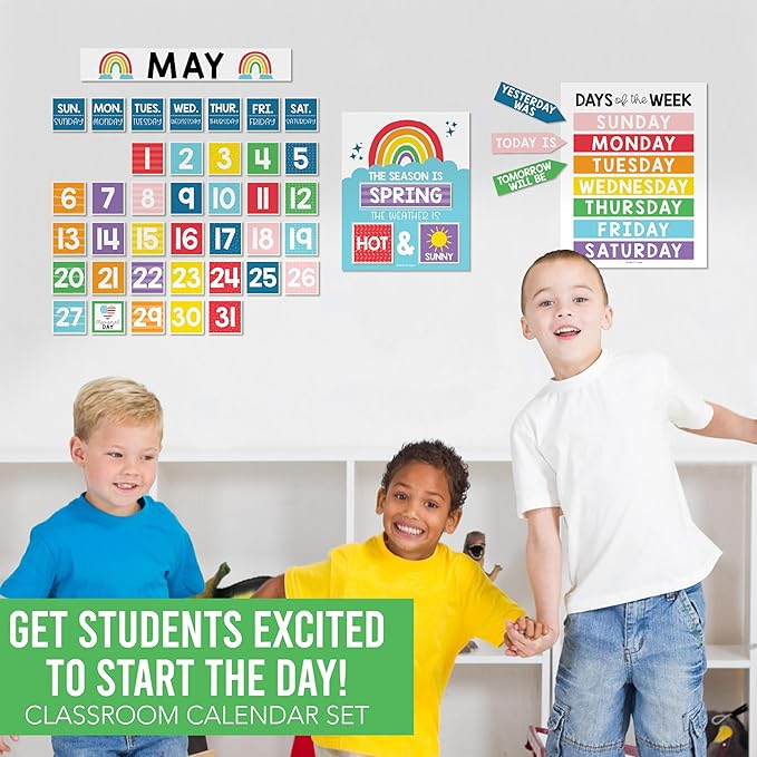 Hadley Designs Classroom Calendar Set Bulletin Board Decorations - Colorful School Calendar for Classroom Decor, Kindergarten Preschool Elementary Teacher Must Haves, Homeschool & Daycare Essentials