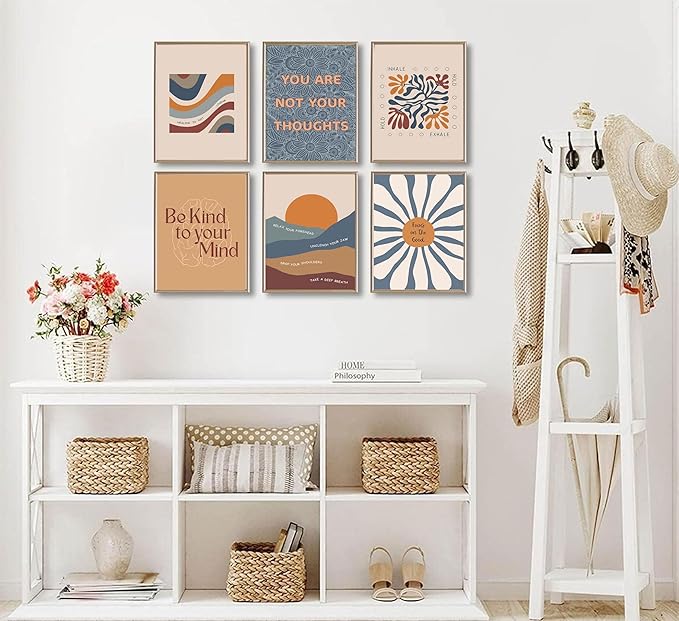 6Pcs Motivational Office Wall Art Mental Health Canvas Painting Psychology Therapy Office Wall Decor Boho Style Inspirational Pictures Positive Quotes Posters Prints for Home Counseling Unframed