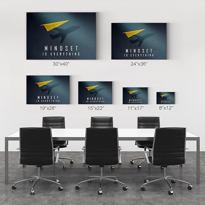 Smile Art Design Mindset is Everything Paper Plane Motivational Wall Art Canvas Print Inspirational Wall Art Entrepreneur Quote Office Living Room Decor Gift Ready to Hang 11x17