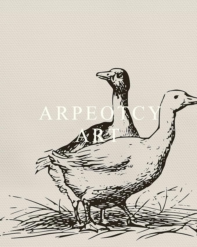 ARPEOTCY Vintage Framed Canvas Wall Art, 16x24 Inch Sketch Cute Duck Picture Nursery Decor, Large Animal Wall Art for Living Room Bedroom, Vintage Rustic Retro Home Decor Aesthetic