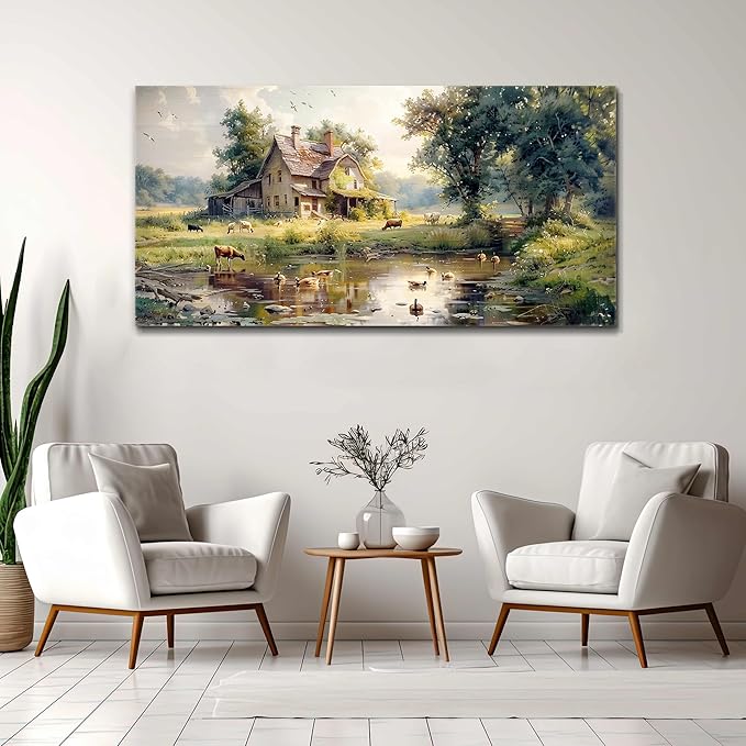 FUHAIHUA Canvas Wall Decor For Living Room Large Farmhouse Wall Art For Bedroom Office Decorations Farm Scenery Pictures Countryside Wall Paintings Modern Artwork Ready To Hang Home Decor 30x60 In