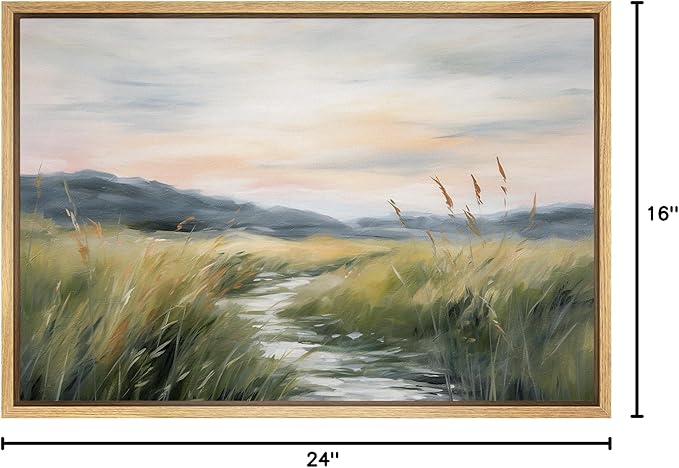 SIGNFORD Framed Canvas Print Wall Art Sunset Mountain Swamp Marsh River Lake Nature Wilderness Illustrations Digital Art Modern Art Decorative Multicolor Rustic Minimal for Bedroom - 16"x24" Natural
