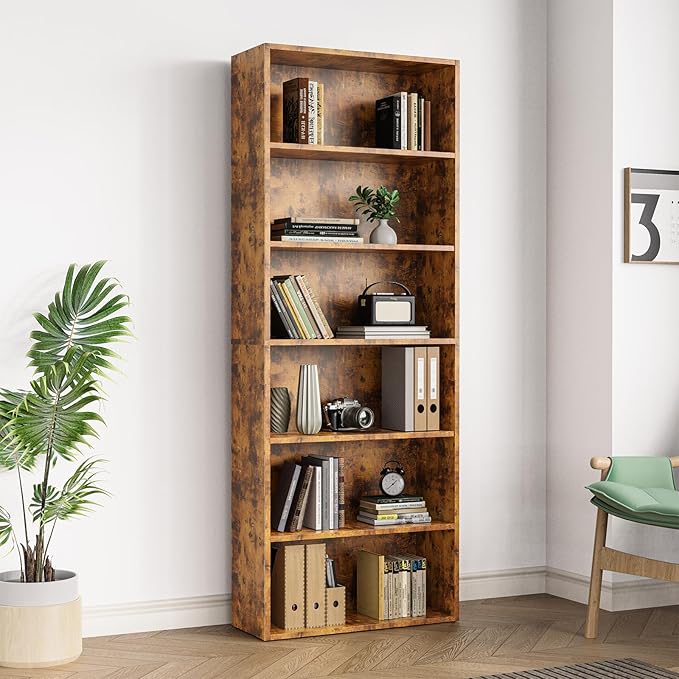 Book Shelf, 6-Tier Bookcase with Adjustable Shelves, Open Storage Shelves for Organization, 23.82 x 9.25 x 63, for Bedroom, Living Room, Home, Office, Rustic Brown