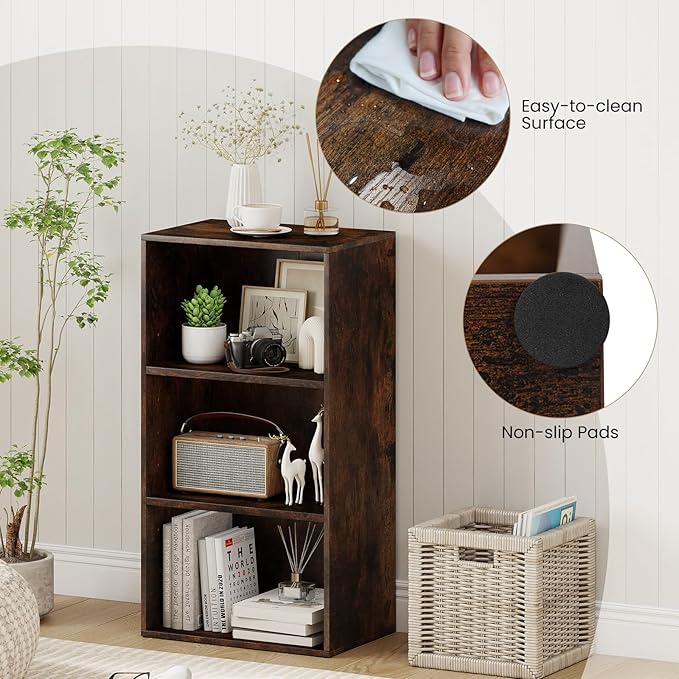 Giantex 3 Tier Bookcases Set of 2, 31.5" Bookshelf Cube Storage Organizer, Open Storage Cabinet Multi-Functional Home Office Bedroom Furniture Display Bookcases, Rustic Brown