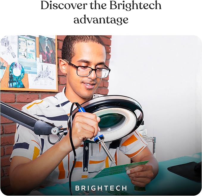 Brightech Lightview Pro Magnifying Glass with Stand & Light, Magnifying Floor Lamp with 6-Wheel Rolling Base for Facials & Lashes – Dimmable LED Work Light for Crafts, Sewing, and Projects - 5 Diopter