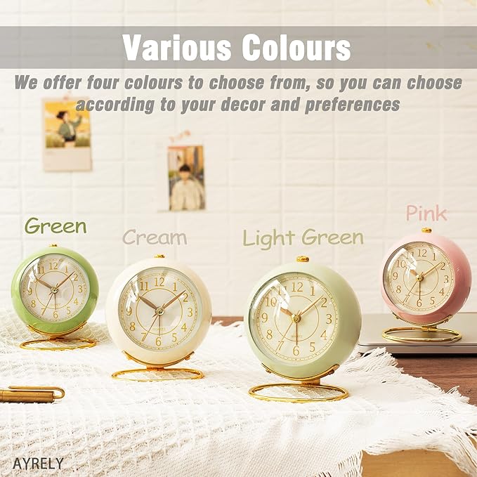 AYRELY® Battery Operated Desk Alarm Clock with Light,Silent No Ticking,Small Table Clock for Bedside/Bedroom/Living Room/Office/Travel/Kids/Room Decor Aesthetic Vintage(Cream)