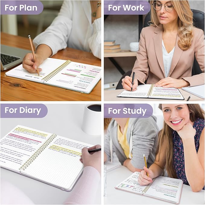 Taja Graph Spiral Journal Notebook for Women & Men, 140 Pages, Graph Paper Hardcover Notebook for Planning & Tracking, Journals for Graphing, A5(5.7" x 7.9") – Purple