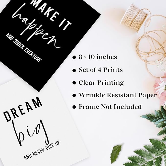 QLMX Office Inspirational Wall Art Prints Set of 4, Motivational Postive Prints Wall Decor for Office Women Men, Positive Affirmations Quotes Poster for Home 8”x10” Unframed