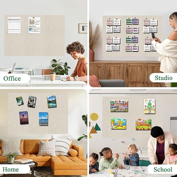Large Cork Board for Wall 36" x 24", Light Tan Bulletin Board, 6 Pack Felt Wall Tiles with 30 Colored Pushpins, Corkboards for Office, School, Home