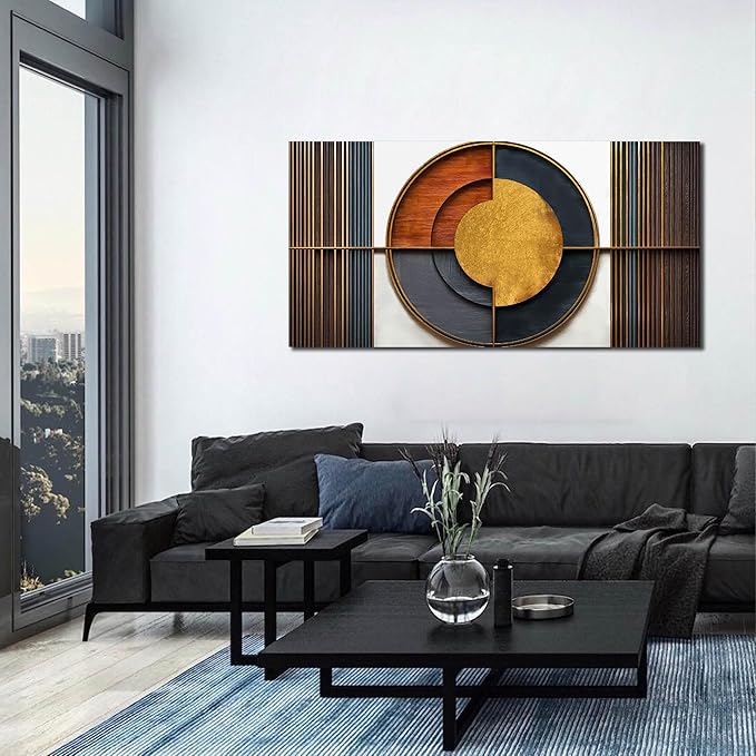 Large Canvas Wall Art for Living Room Bedroom Home Office Brown and White Wood Color Geometrical Picture Modern Canvas Prints Framed Wall Decor Size 24x48