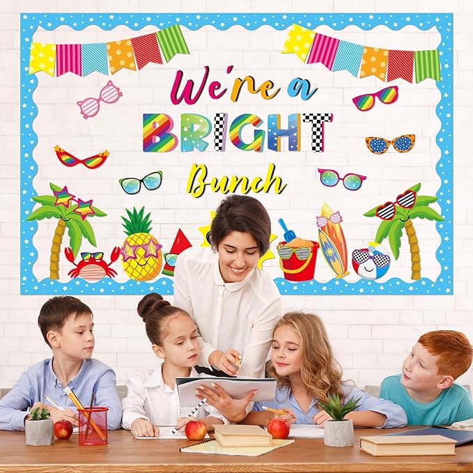 gisgfim Sun Sunglasses Bulletin Board Decorations Summer Hawaiian Paper Cutouts Tropical We’re A Bright Bunch Classroom Bulletin for Back to School Teacher Student Door Wall Chalkboard Decor Supplies