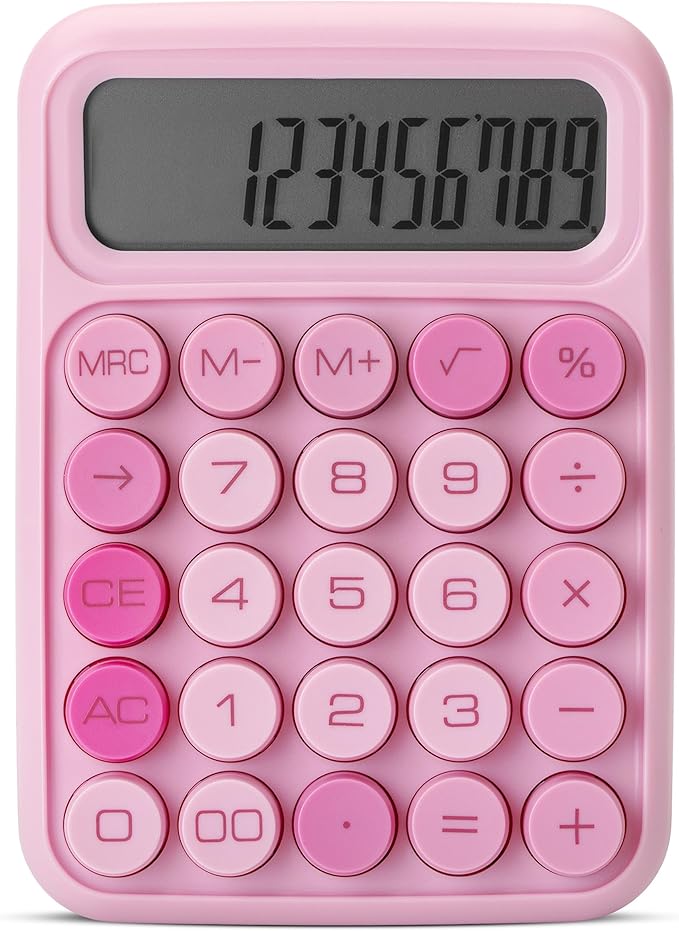 Mr. Pen- Mechanical Switch Calculator - 12 Digit Large LCD Display, Pink with Big Buttons