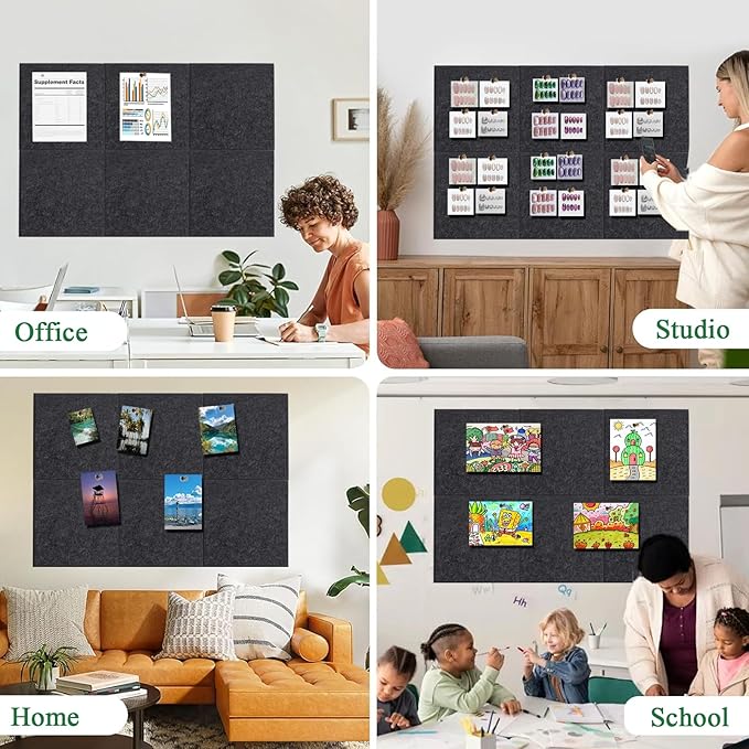 Large Cork Board for Wall 36" x 24", Gray Bulletin Board, 6 Pack Felt Cork Tiles with 30 Colored Pushpins, Corkboards for Office, School, Home