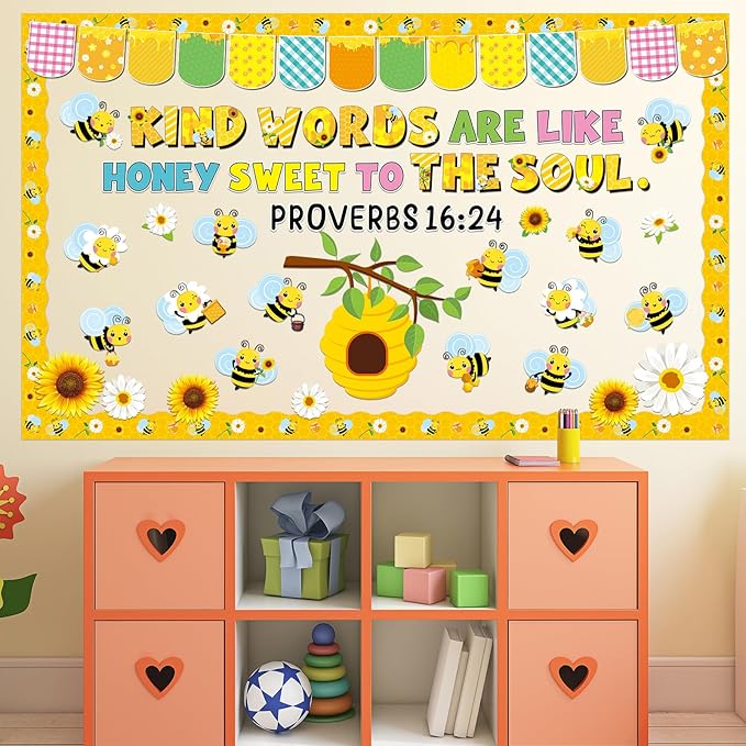gisgfim Jesus Christian Religious Bee Bulletin Board Decorations Bee Kind Words Are Like Honey Sweet To The Soul Paper Cutouts Classroom Bulletin Board Set for VBS Back to Sunday School Decor Supplies