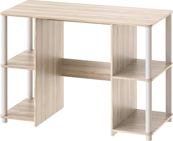 SHW 38-Inch Home Office Wood Desk with Double Sided Shelves, Oak