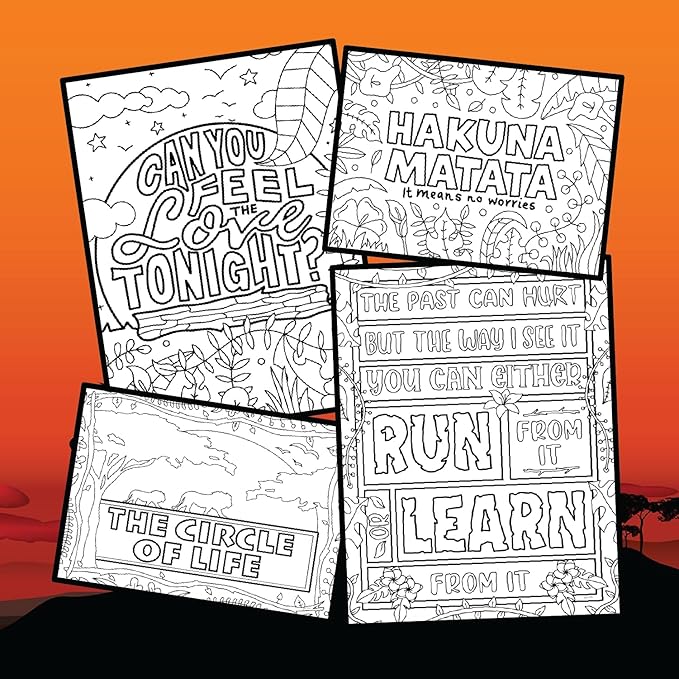 Coloring Broadway - Coloring Pages (Set of 4), Circle of Life Musical Merchandise, Printed on Matte Card Stock (8 1/2” x 11”), Ideal Gift for a Broadway Theater Lover