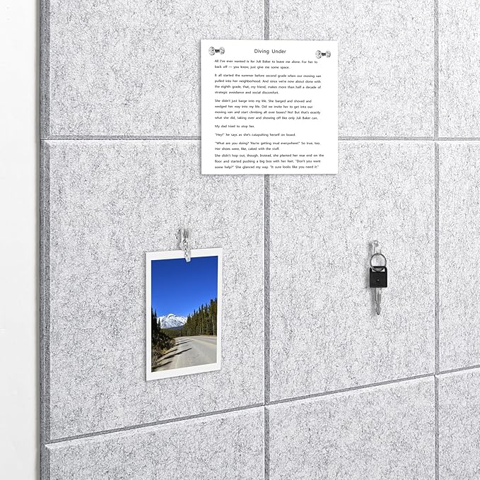 Felt Wall Tiles Bulletin Board Large Cork Board Alternative 6 Pack 11.81”x11.81”x0.47” Felt Pin Board Tack Board with Safe Removable Adhesive Tabs for Home Office School 36x24 (Silver Grey)