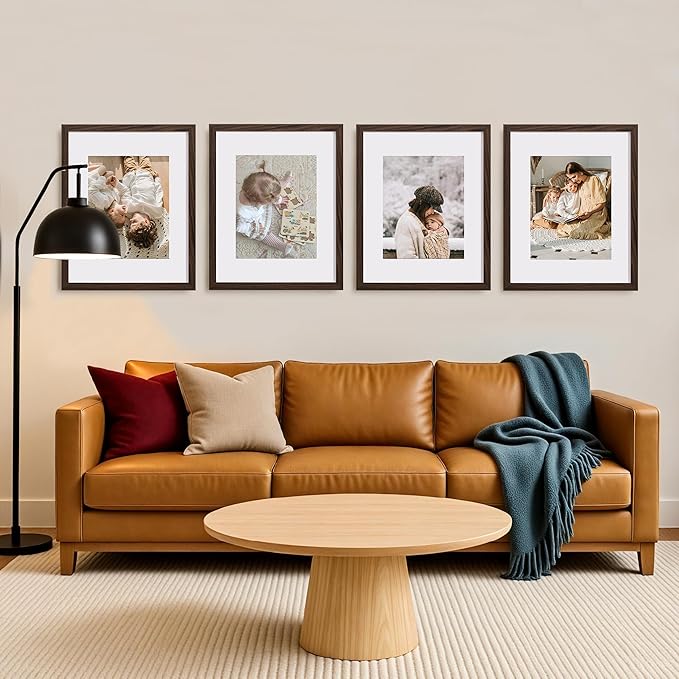 eletecpro 16x20 Picture Frames Set of 5, Gallery Wall Frames Display 11x14 Photo with Mat or 16x20 without Mat, Picture Frame Collage Wall Decor for Wall Mounting, Walnut Brown