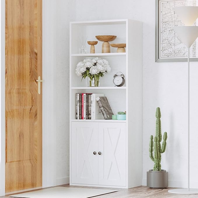 IRONCK Industrial Bookshelves and Bookcases with Doors 11.8 in Depth Floor Standing 5 Shelf Display Storage Shelves Tall Bookcase for Home, Office, Living Room