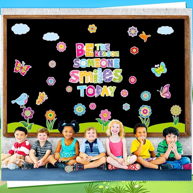 Pasimy Spring Bulletin Board Decorations Set Flower Classroom Door Decor Colorful Floral Butterfly Be The Reason Someone Smile Today Cutouts for Springtime March Home Office Wall Window Supplies