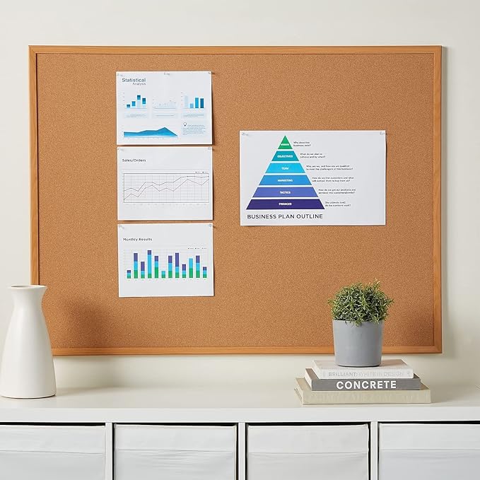 Staples Standard Durable Cork Bulletin Board, Oak Finish Frame, 4-ft x 3-ft