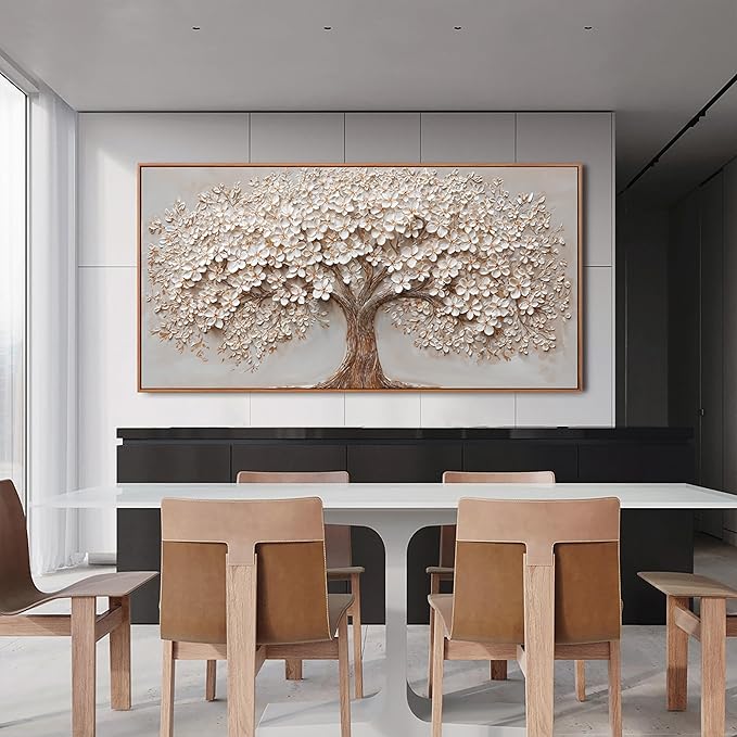 Canvas Wall Art Decor Oversized Wall Art Pictures for Living Room Tree of Life Wall Art Decor Canvas Art Wall Decor Modern Large White Wall Art Prints Framed Artwork for Walls Bedroom Office Decor 29" X 58"