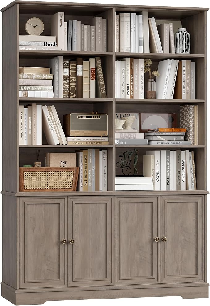 FINETONES 73" Tall Bookshelf with Doors, 6 Tier Large Bookshelf Double Wide Bookcases and Bookshelves with Storage, Large Display Cabinets for Home Office,Living Room, Library
