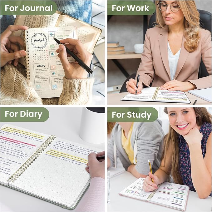 Taja Dotted Spiral Journal Notebook for Women & Men, 140 Pages, Dotted Notebook for Journaling & Note Taking, Journals for Writing, A5(5.7" x 7.9") – Green