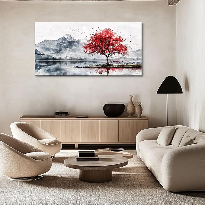 MHARTK66 Mountain Wall Art 48 X 24 Home Wall Decor For Living Room Large Canvas Wall Art Bedroom Country Landscapes Wall Pictures Black And White Poster For Dining Room Modern Office Art Work