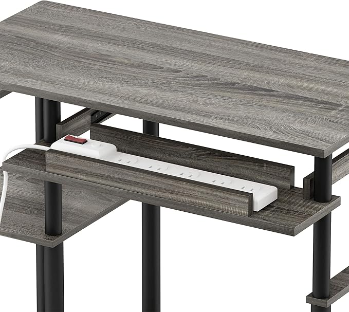 Furinno Abbott Computer Desk with Bookshelf, French Oak Grey/Black