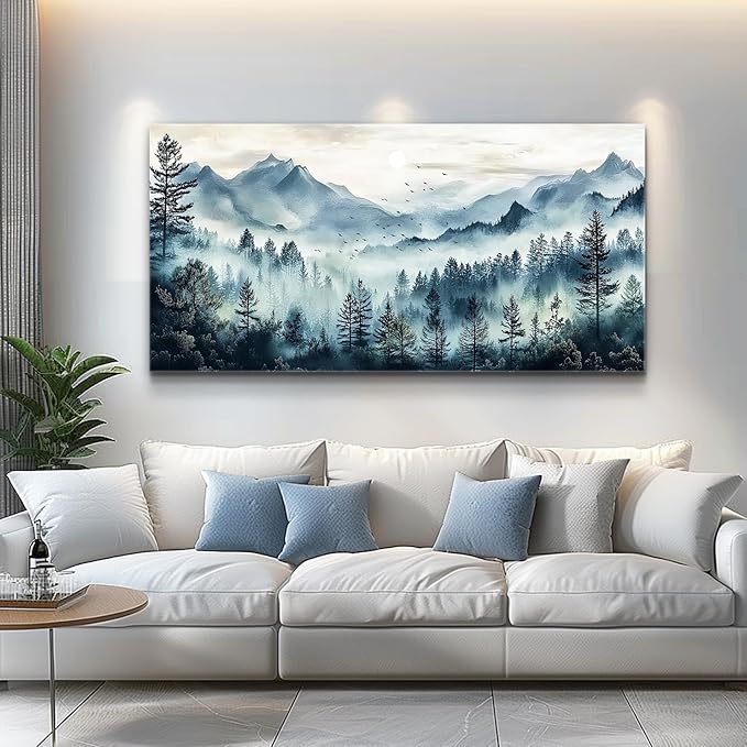 FUHAIHUA Canvas Wall Art For Living Room Large Wall Decor For Office Bedroom Decorations Foggy Forest Painting Artwork Room Wall Mural Aesthetic Home Decor 30x60 In
