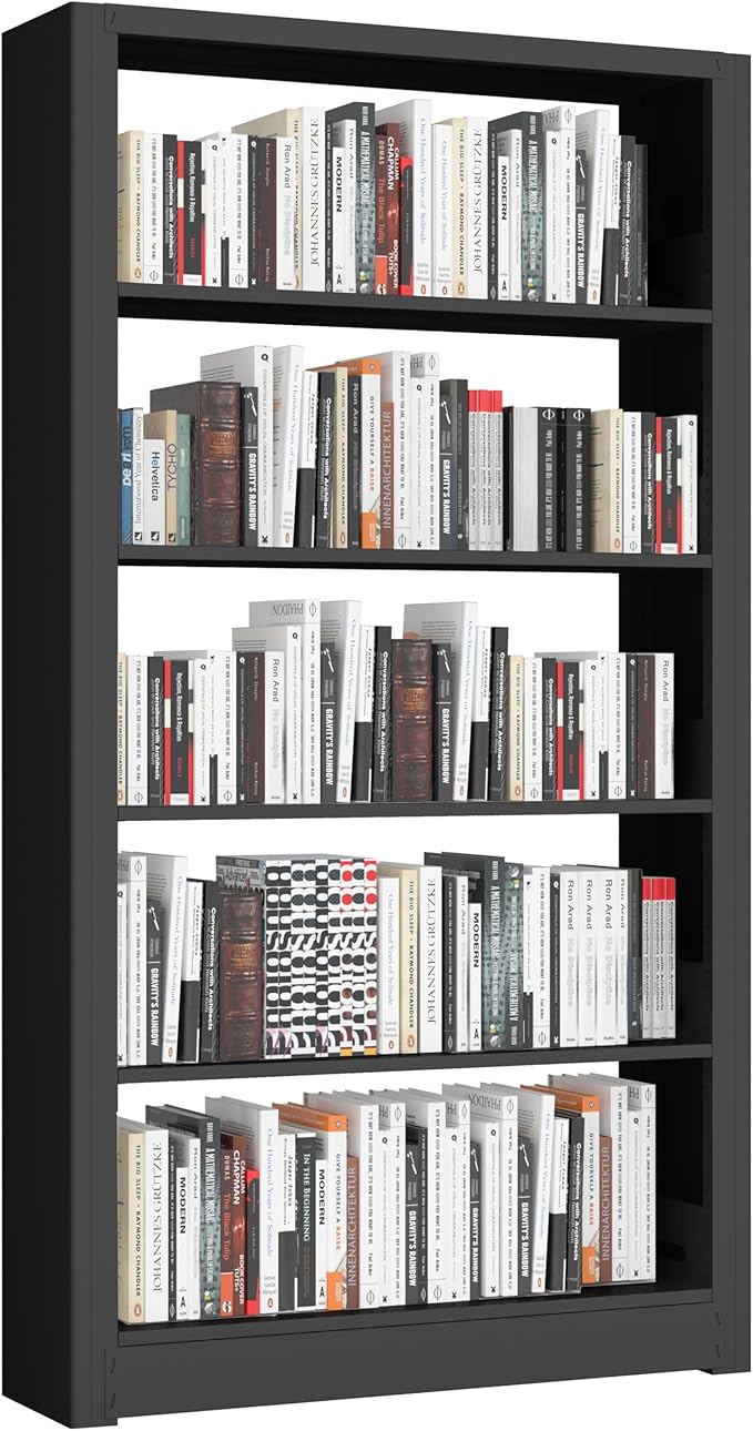 Large Metal Bookcase, 69” Modular Bookshelf with Storage, 5 Tier Bookcase with Adjustable Shelves, Extra Tall Book Shelves, Modern Book Case for Library, Office, Entryway, Living Room(Black)