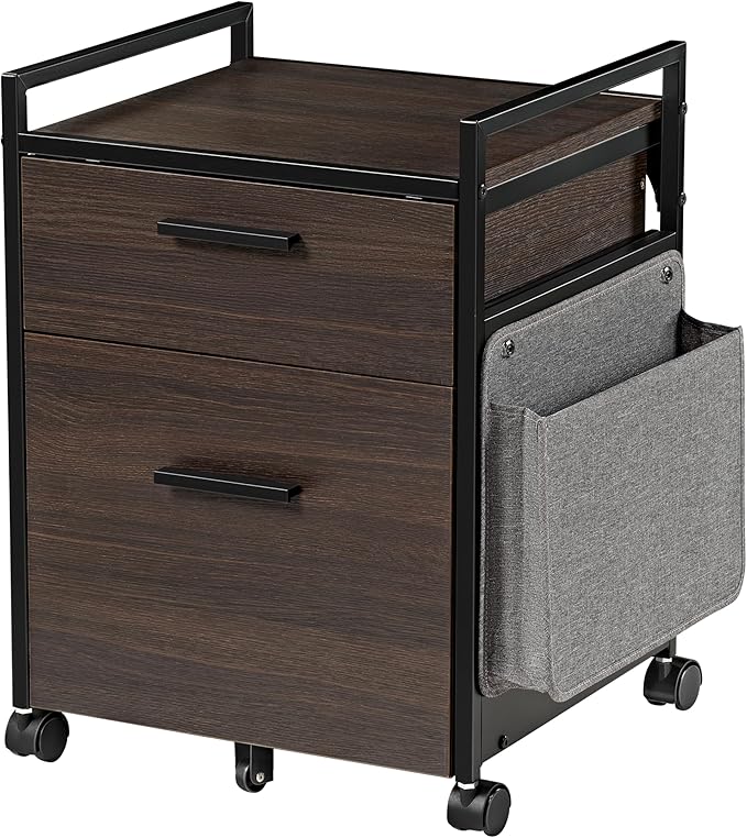 EUREKA ERGONOMIC 2-Drawer Mobile File Cabinet with Wheels, Solid Wood Rolling Storage Cabinet for Home Office, Space-Saving Under Desk Organization with Printer Stand, Black