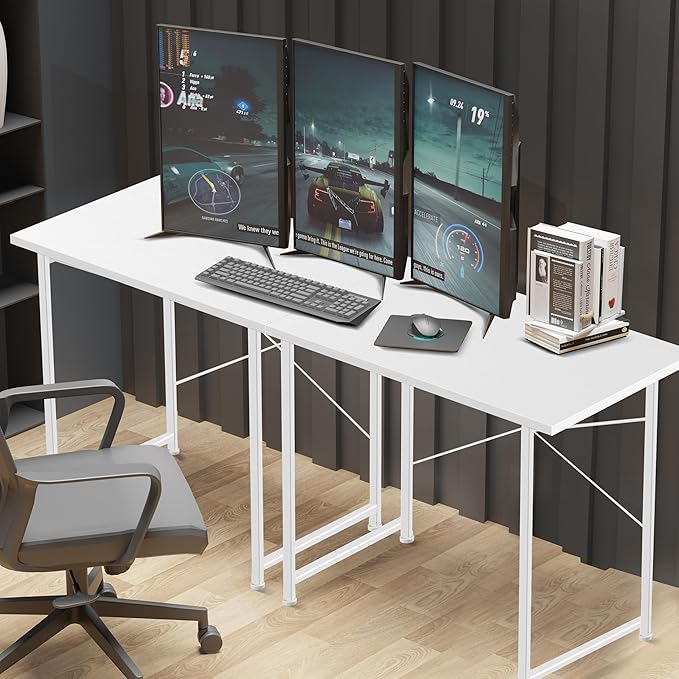 HealSmart 32 Inch Home Office Computer Desk with a Headphone Hook, Writing Study Table for Work, White