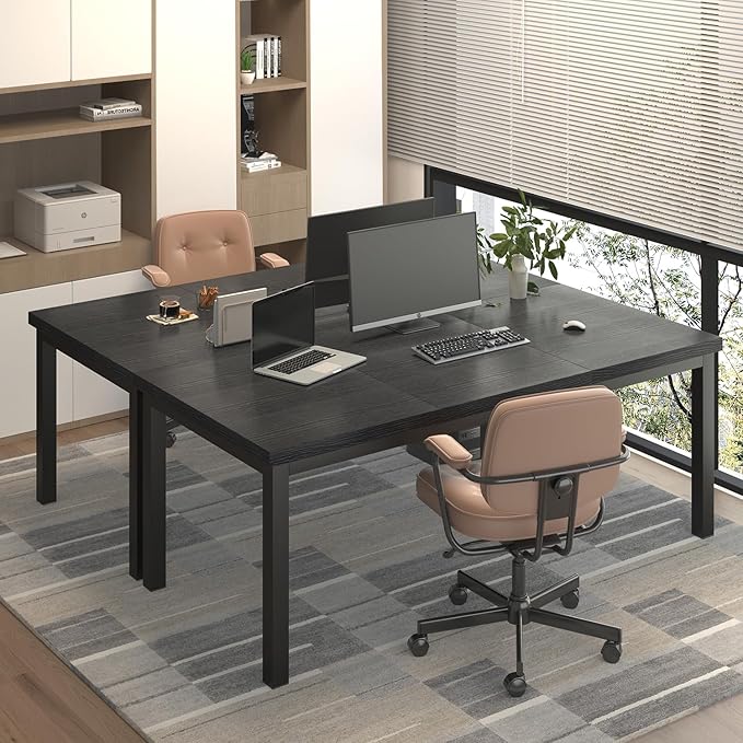 63 x 31 Inch Large Computer Desk, Modern Office Desk with Adjustable Feet, Gaming Desk with Deep Desktop, Study Writing Table for Home Office, Work from Home, Easy Assembly, Black
