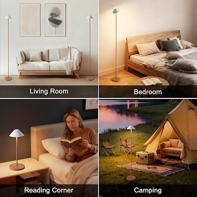 Rechargeable Floor Lamp for Indoor/Outdoor, Cordless Tall Standing Lamp with 3 Color Temps & Dimmable, IP43 Waterproof, Adjustable Height 16-59 Inch, LED Floor Lamp for Living Room, Patio(Wood Grain)