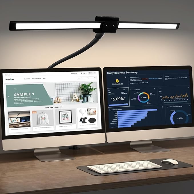 BAYSQUIRREL Led Desk Lamp with Clamp, Gooseneck Remote Control Desk Light with Eye Protection, 24W Ultra Bright Stepless Dimming and Tempering LED Desk Lamp for Home Office, Bedroom, Study