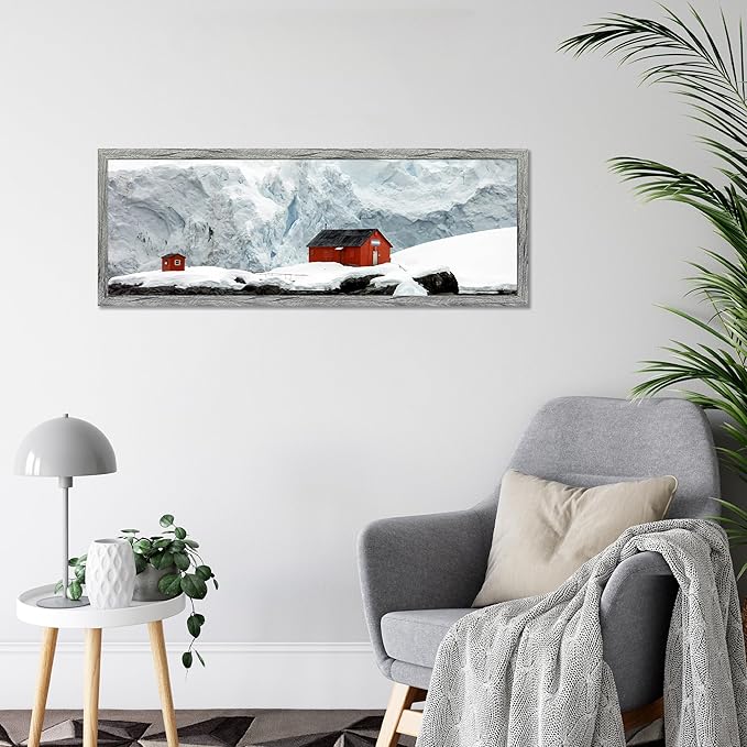 13x39 Puzzle Frame 2 Packs, Real Glass and Rustic Grey Wood Frame, Display Panoramic 13 x 39 Picture Frames - Horizontal or Vertical Wall Mounting