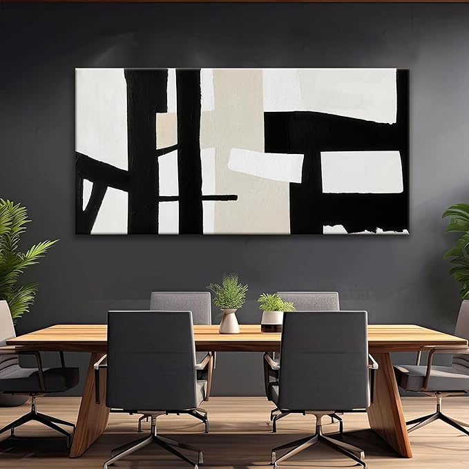 QSQ Large Abstract Wall Art For Living Room Prints Artwork Abstract Canvas Art Wall Decor Black White Wall Art Modern Painting Decor Picture For Bedroom Hotel Office Artwork 29 x 58 Inch