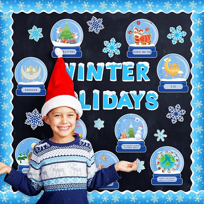 JarThenaAMCS Winter Bulletin Board Set Classroom Decorations Holiday Around The World Educational Paper Cutouts for Seasonal School Chalkboard Wall Decor