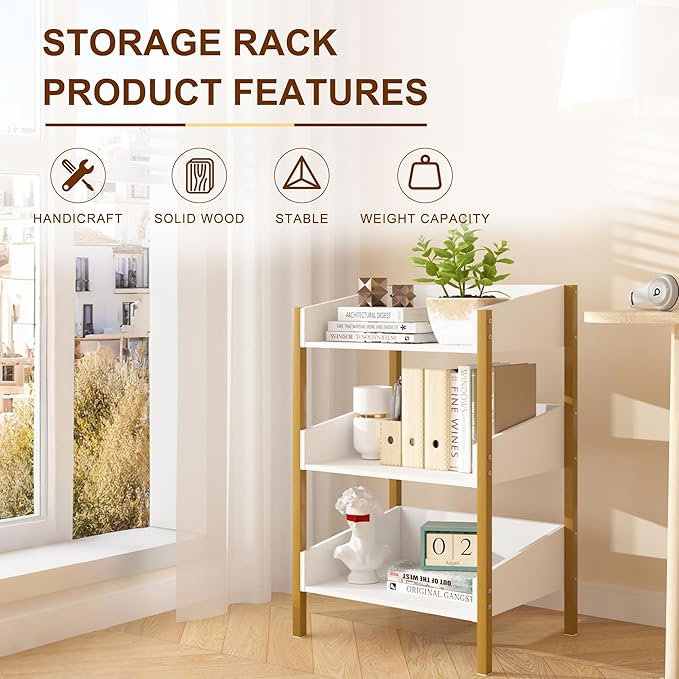 VECELO Bookshelf,Small Bookcase,3-Tier White Open Storage Shelf Organizer,Wood Industrial Shelving Unit for Living Room Classroom Office Dormitory Bedroom Dinning Room Apartments