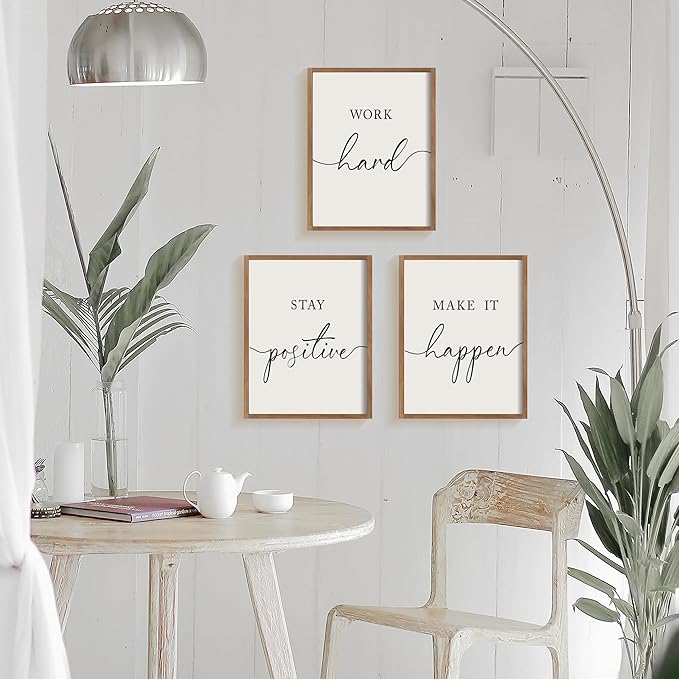 Heiple Motivational Wall Art 11"x14" Framed Wooden Inspirational Office Wall Decor for Men Picture Poster Positive Work Hard Quote Wall Decor for Home Office Bedroom (Brown, 11”x14”)