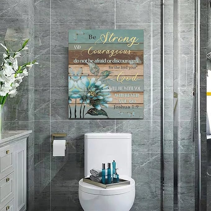Christian Wall Art Bible Verse Floral Pictures Wall Decor Religious Scripture Flower Canvas Painting Modern Home Decoration Artwork for Bathroom Bedroom Living Room Office Framed 20"x24"